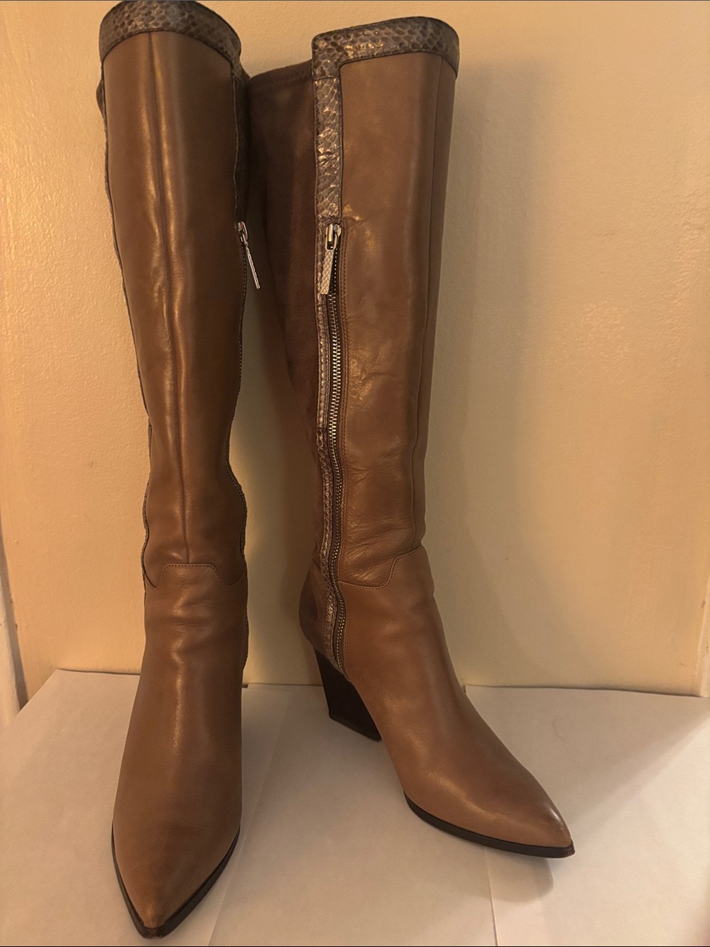 Donald J. Pliner Brown Leather Over-the-Knee Pointed Toe Boots - Picture 10 of 10